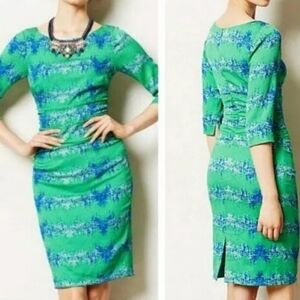 Tracy Reese Ruched Silk Green & Blue Dress 0P